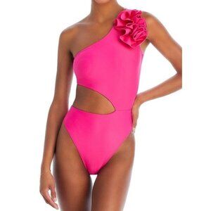 Ramy Brook Sz S Swimsuit Nyomi One Piece Pink One Shoulder Cut Out Barbie Preppy